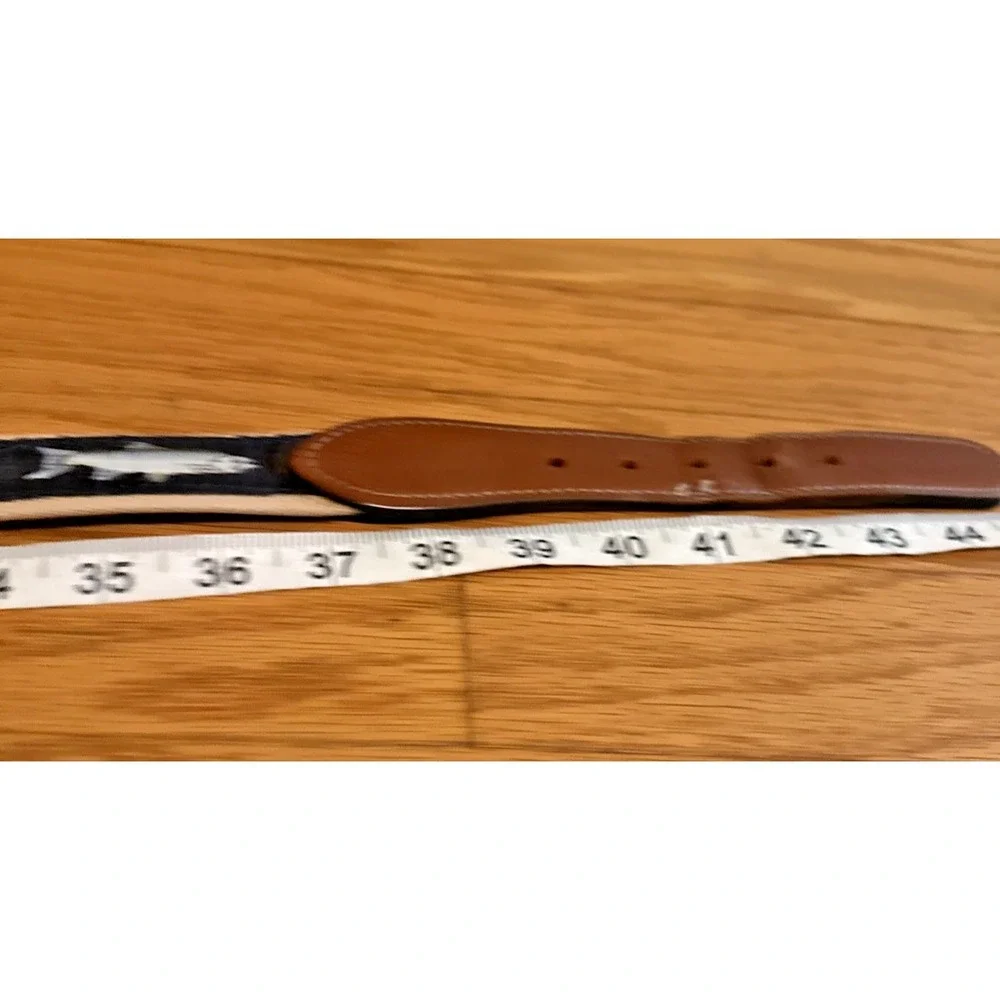 Zep-Pro Nylon Nautical sewn Shark Blue Brass Buckle Adjustable Belt Men's 42
